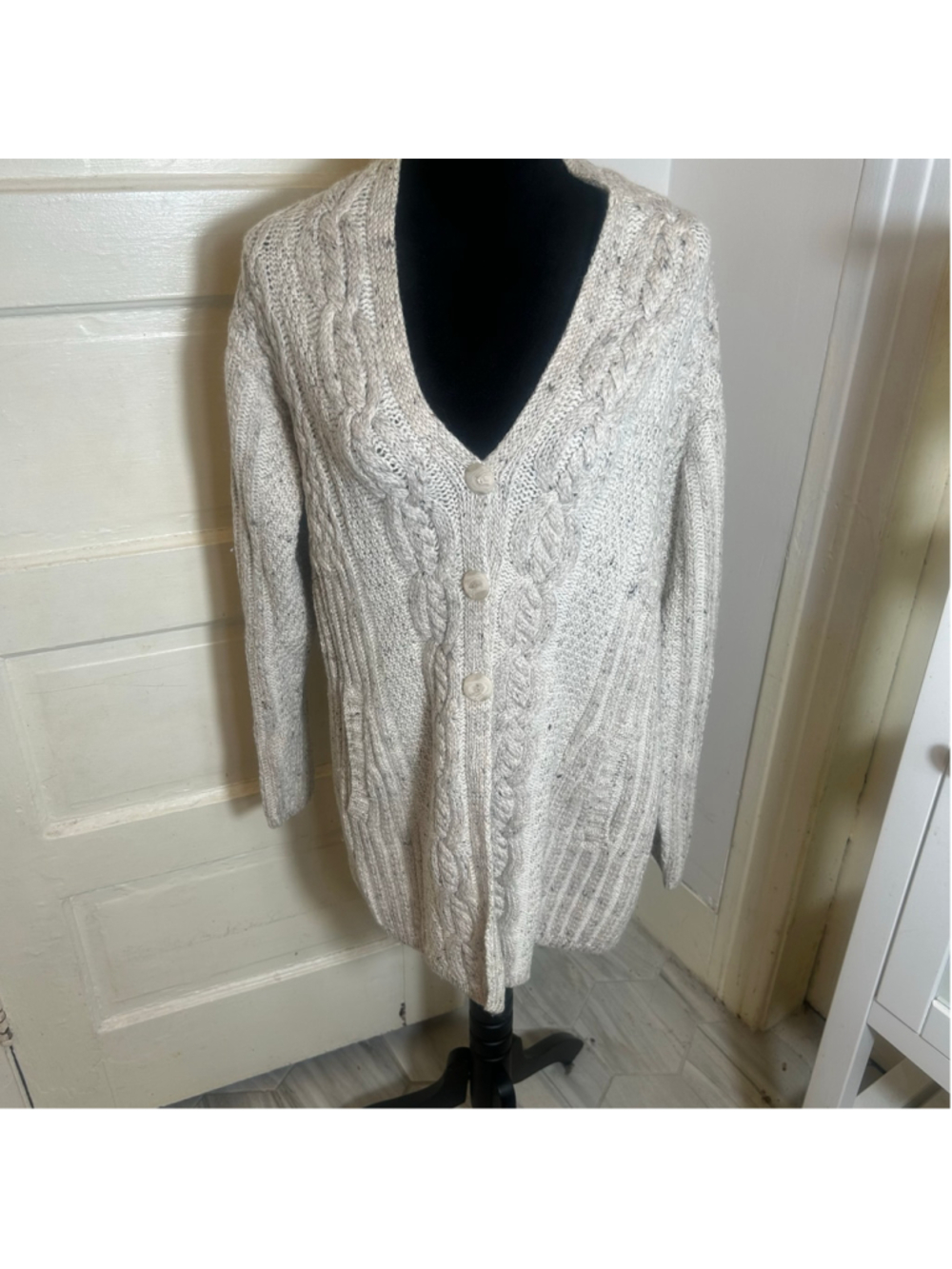 Aran Crafts Merino Wool Cable Knit Cardigan Sweater Ireland Outlander Fisherman